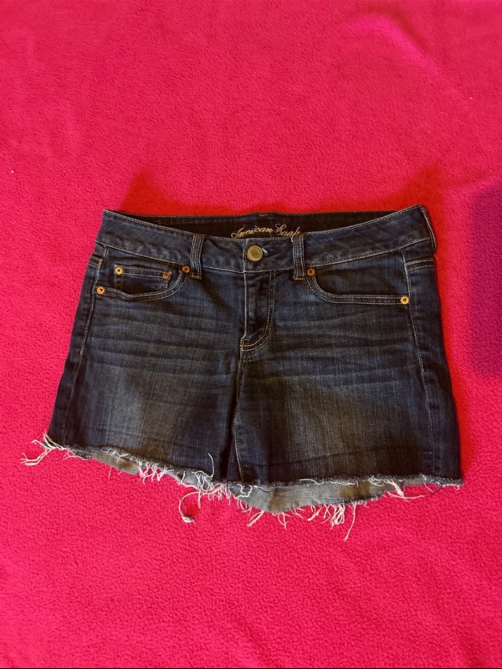American Eagle Outfitters Dark Blue Frayed Hem Denim Shorts